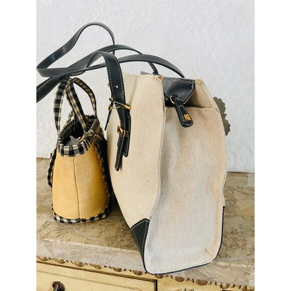 Bundle 2 natural straw/canvas Etienne Aigner summer shoulder bag handbags tote - Picture 5 of 8